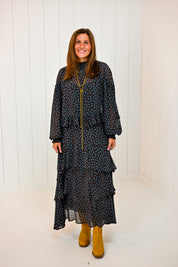 Brown & Blue Polka Dot Skirt Set