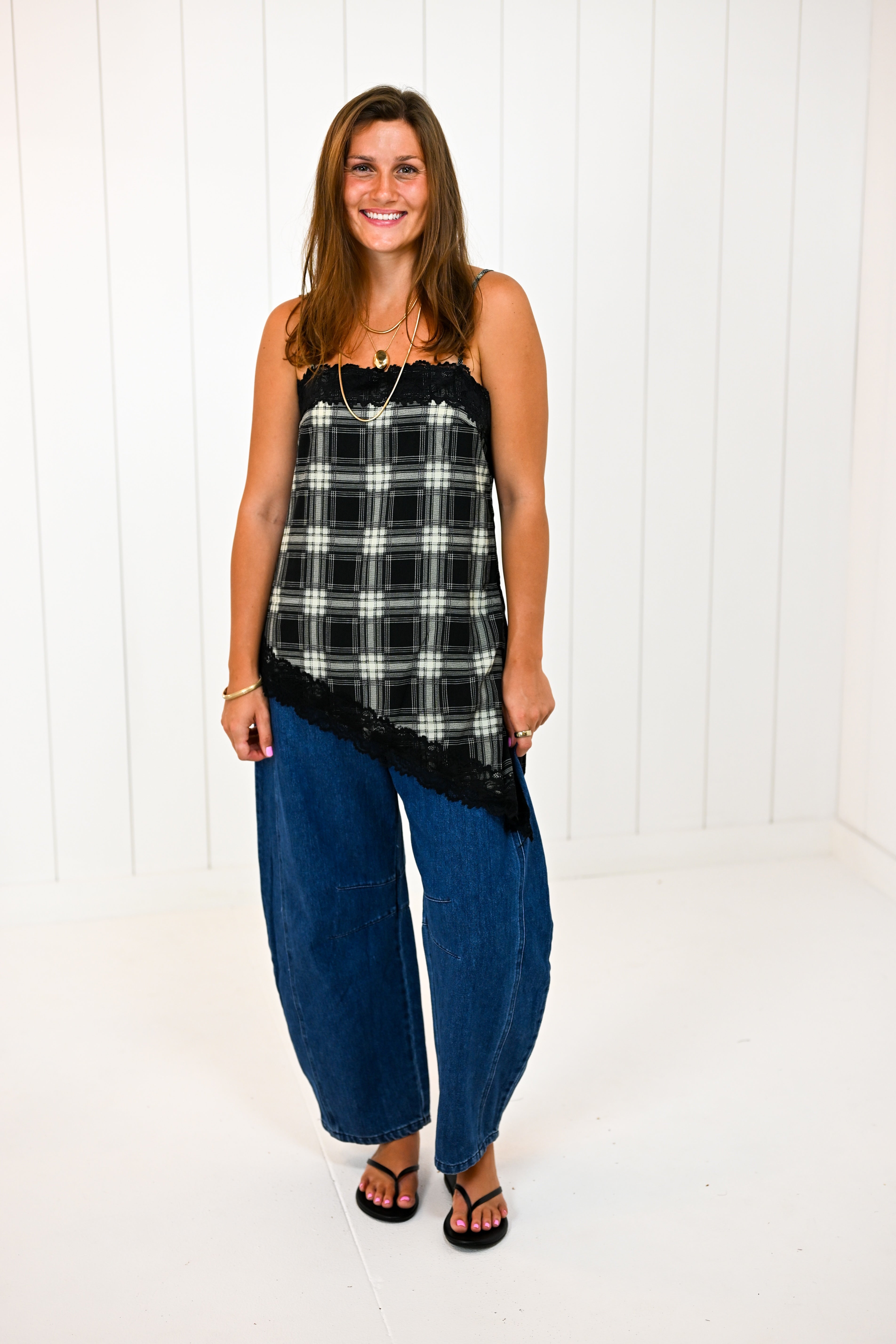 Black Plaid Lace Top