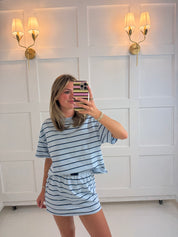 Light Blue Striped Boxy Skirt Set