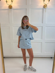 Light Blue Striped Boxy Skirt Set