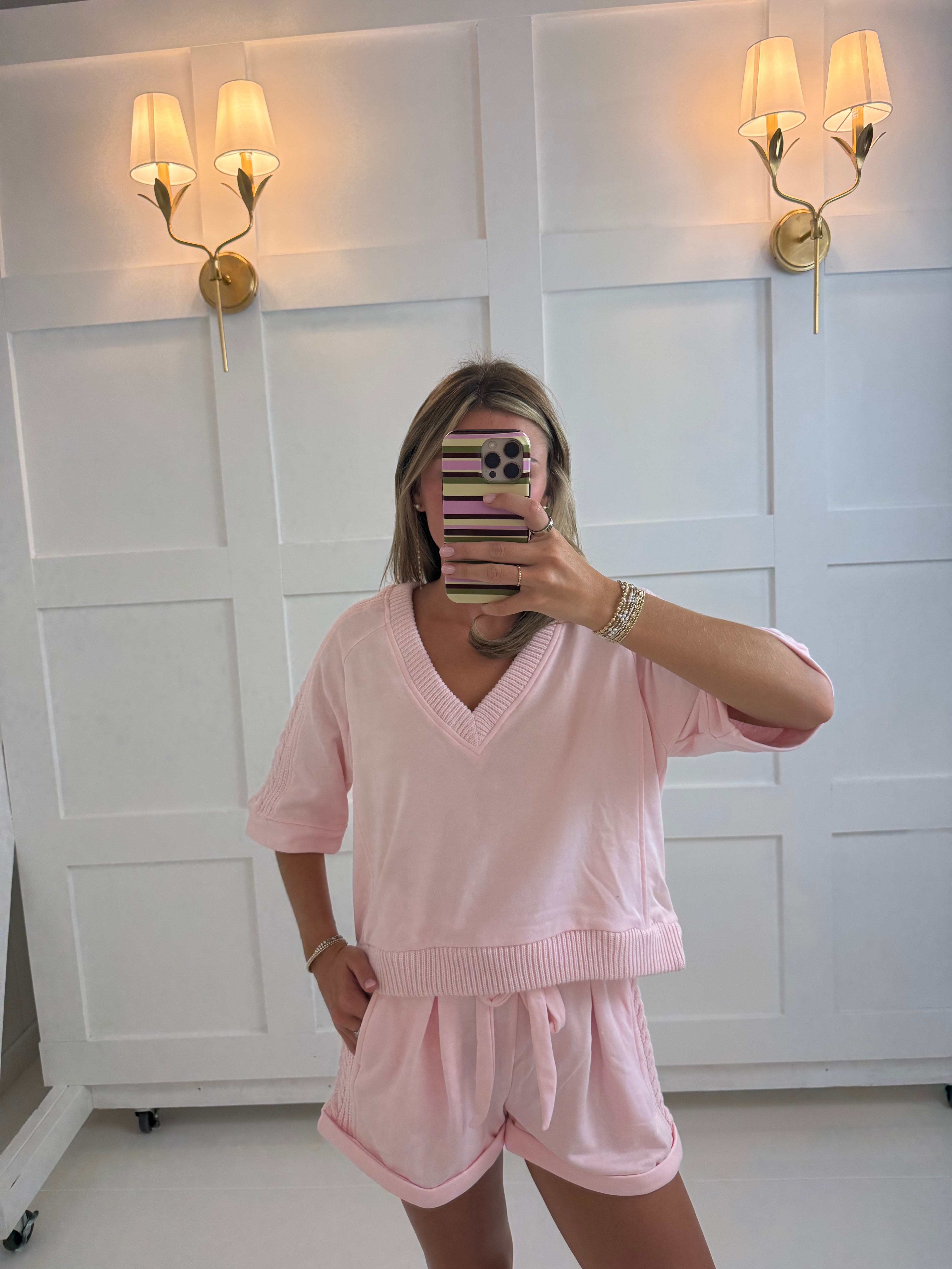 Pink Woven Shorts Set