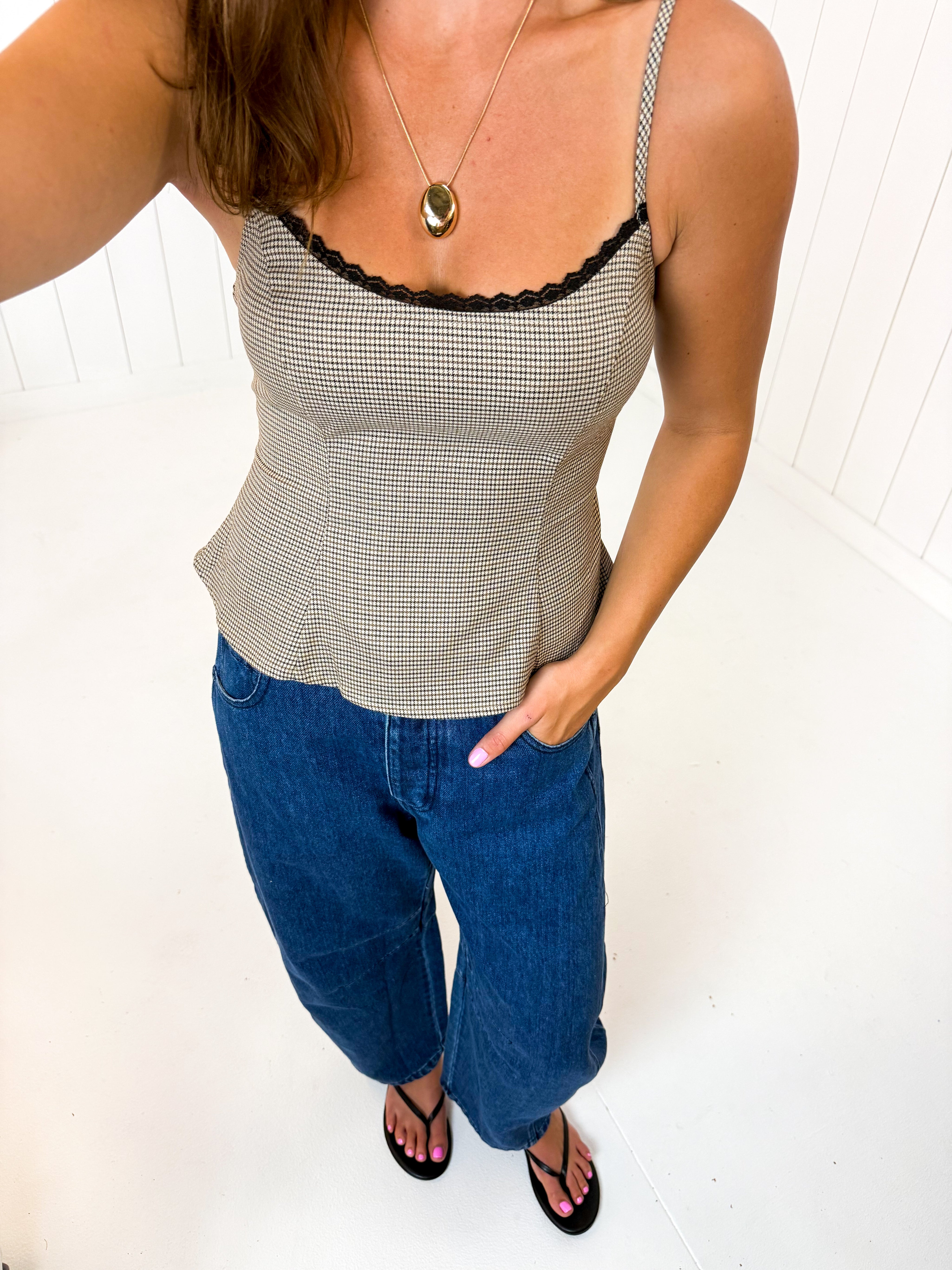 Plaid Lace Trim Top