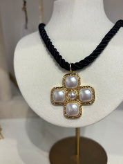 Black Pearl Cross Rope Necklace