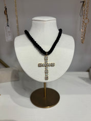 Black CZ Cross Rope Necklace