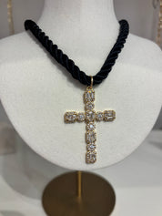 Black CZ Cross Rope Necklace