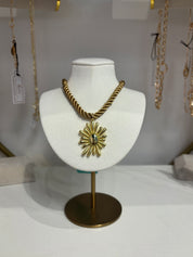 Flower Gold Rope Necklace — dark gold rope necklace and flower pedant
