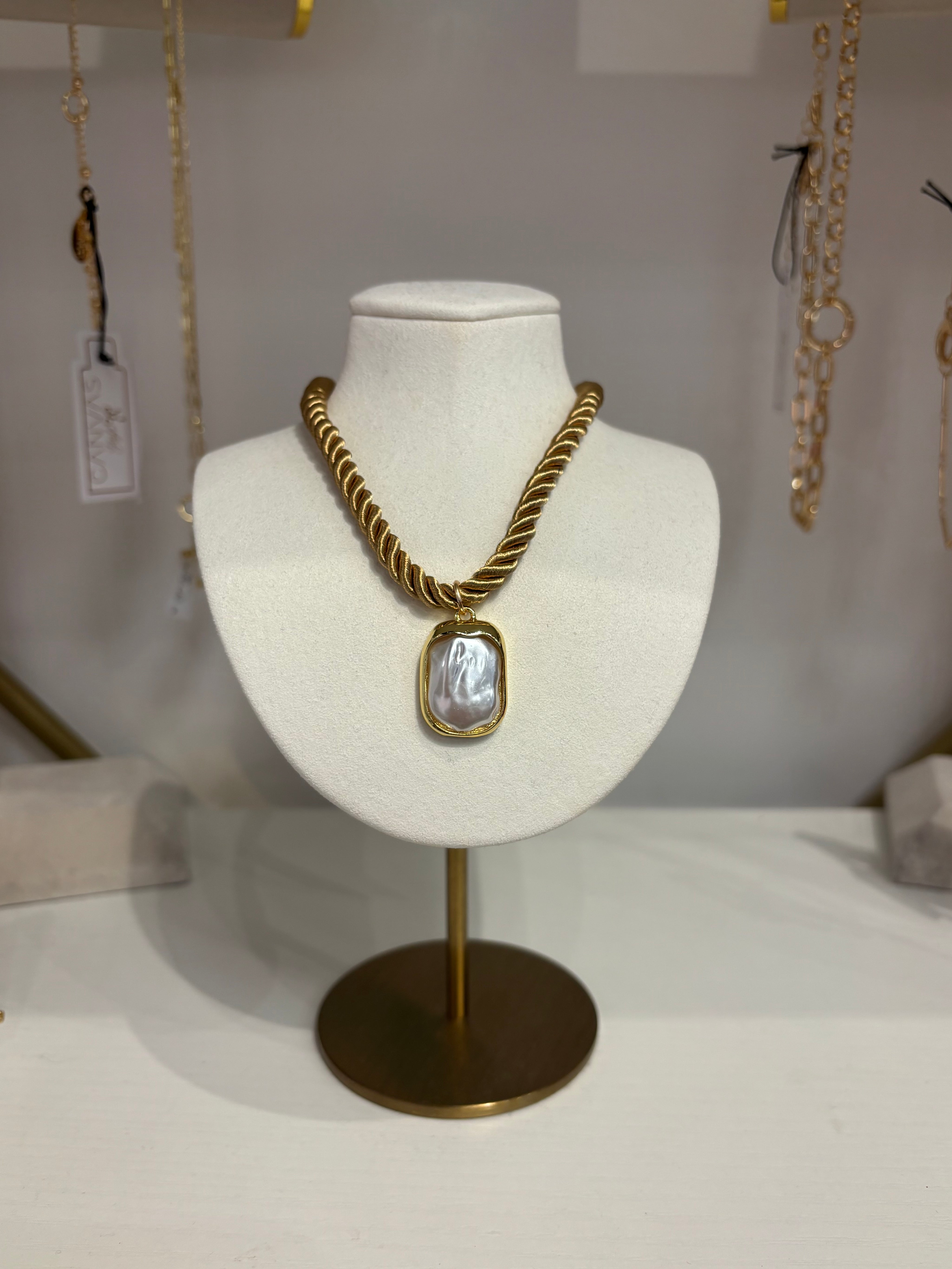 Pearl Charm Gold Rope Necklace