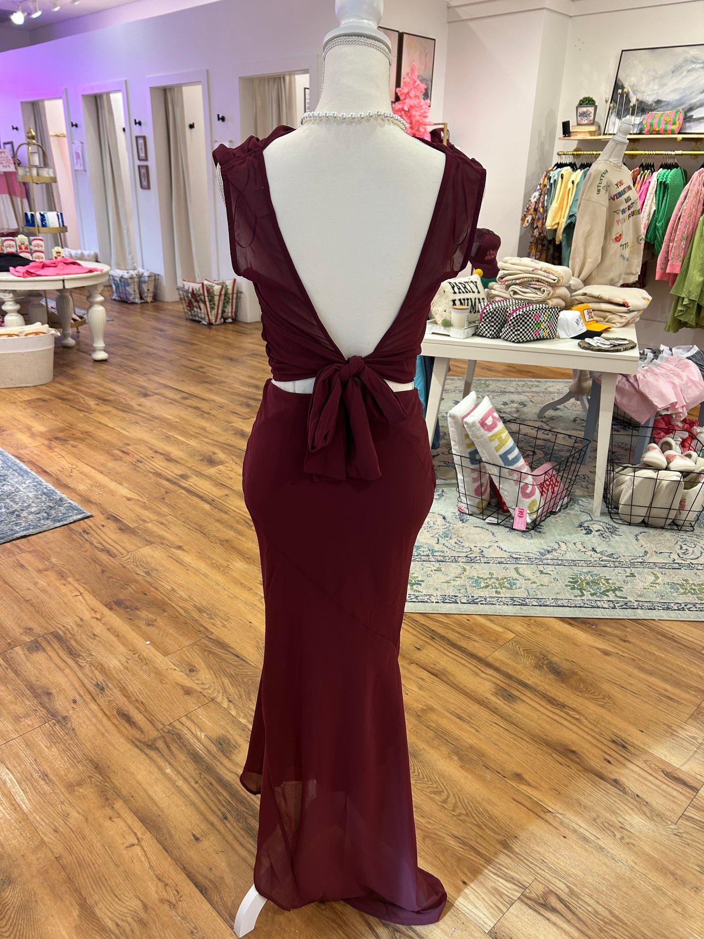 Wine Cowl Neck Top & Skirt Set