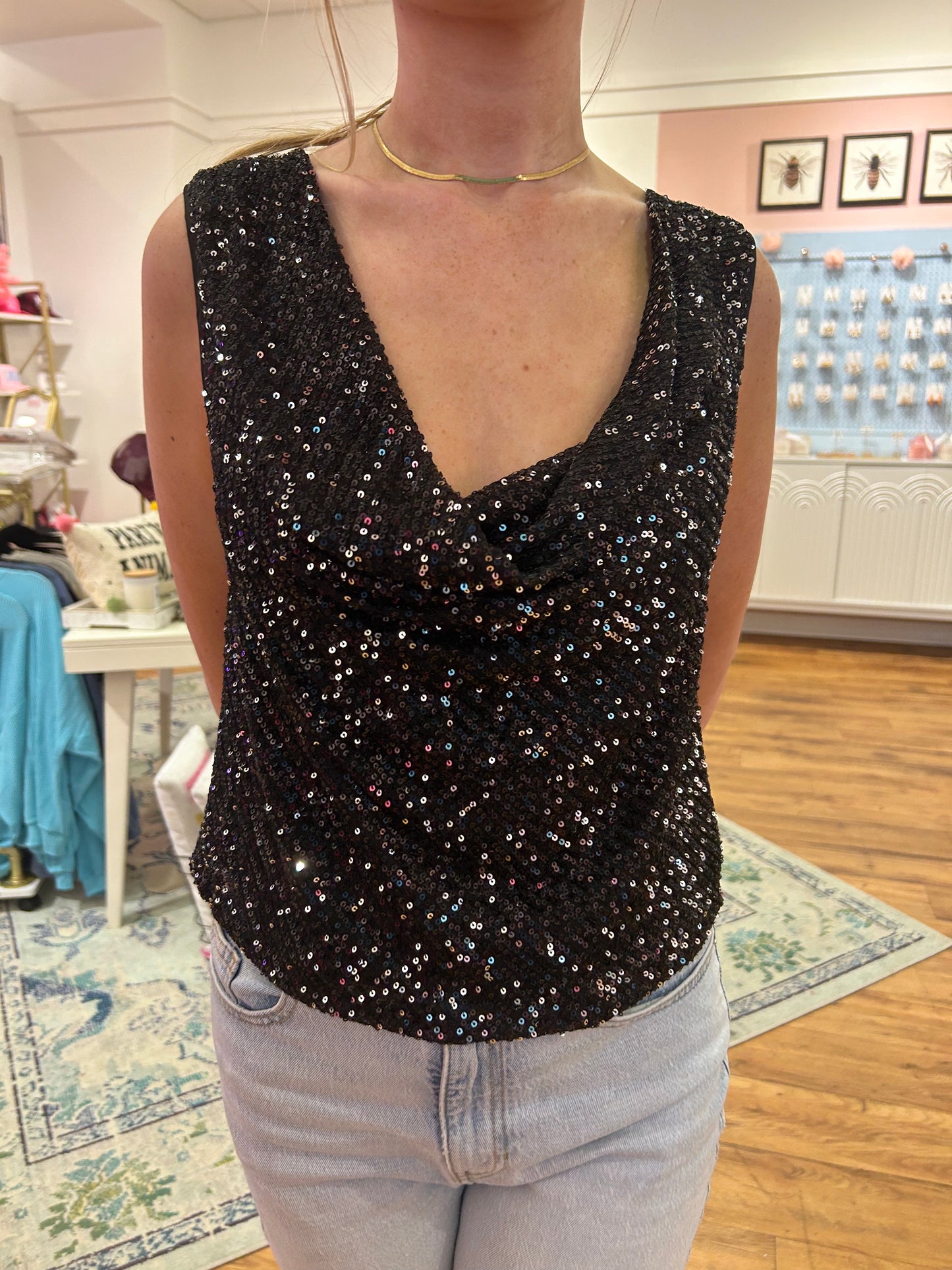 Black Sequin Crop Top