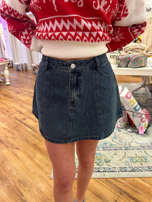 Flared Denim Mini Skirt