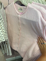 Pink Lightweight Cardigan — raw edge and sleeveless