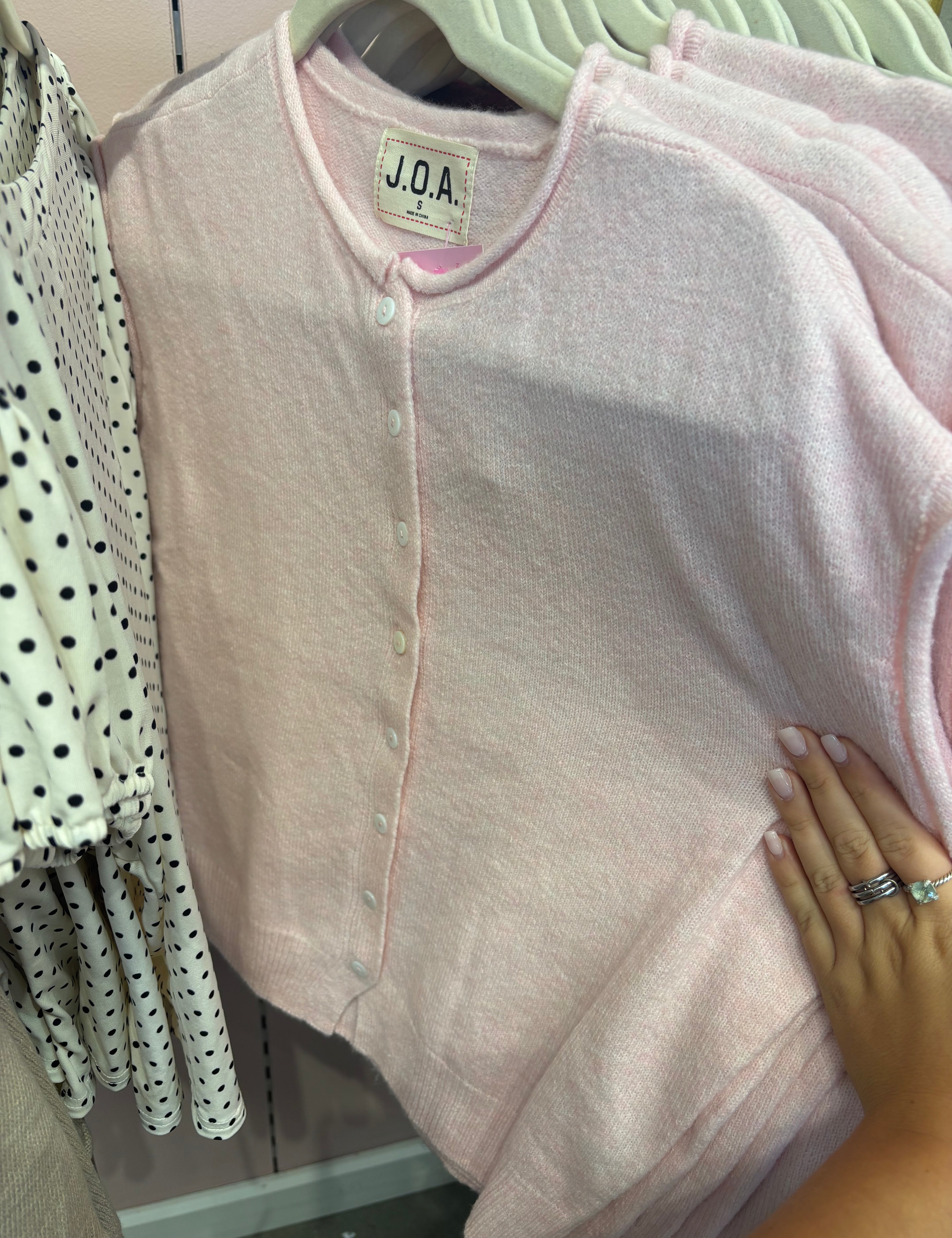 Pink Lightweight Cardigan — raw edge and sleeveless