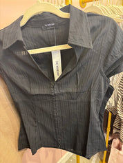 Black Stripe Collared Shirt — collared and stripe pattern