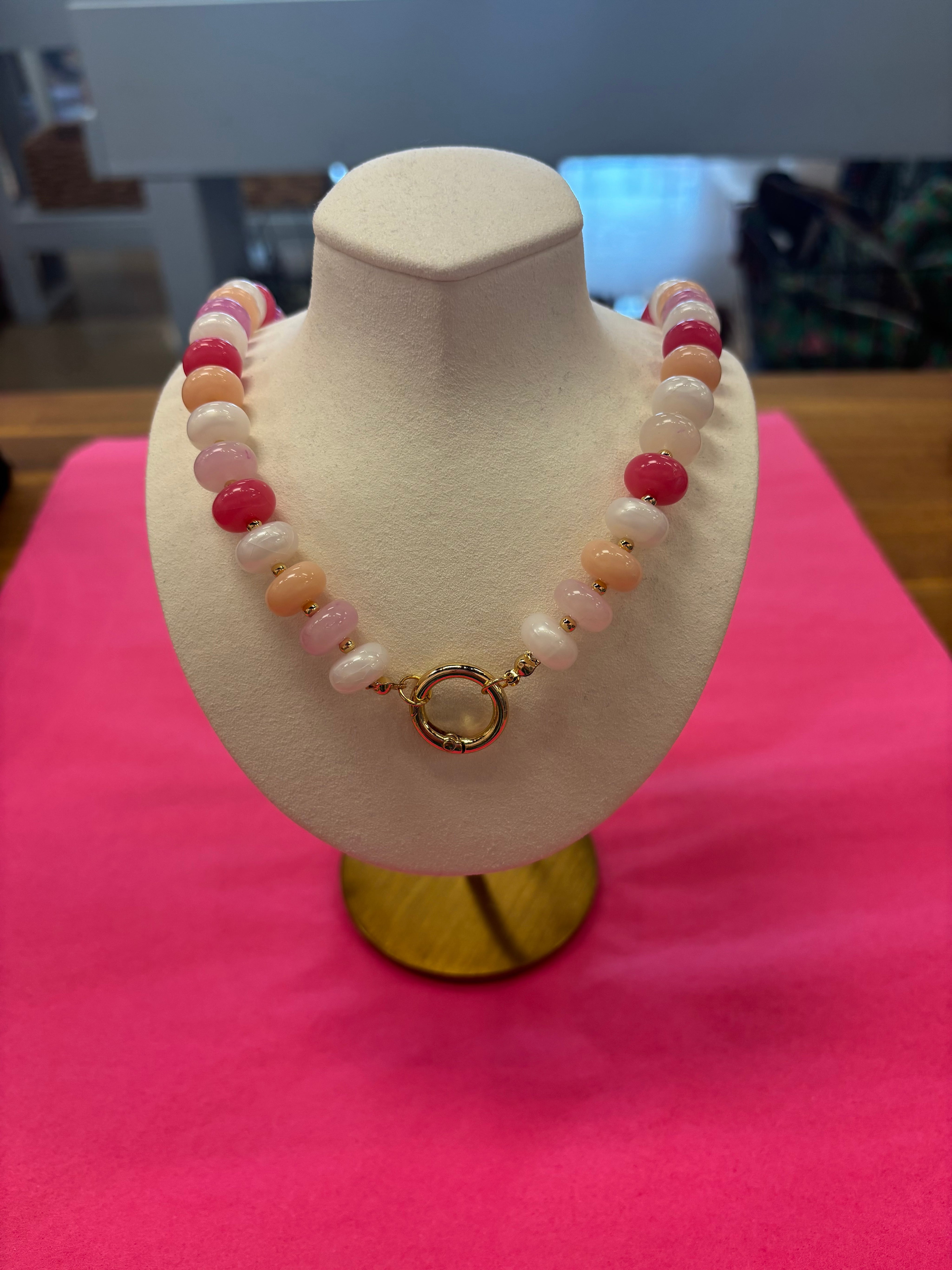 Pink Stone Charm Necklace
