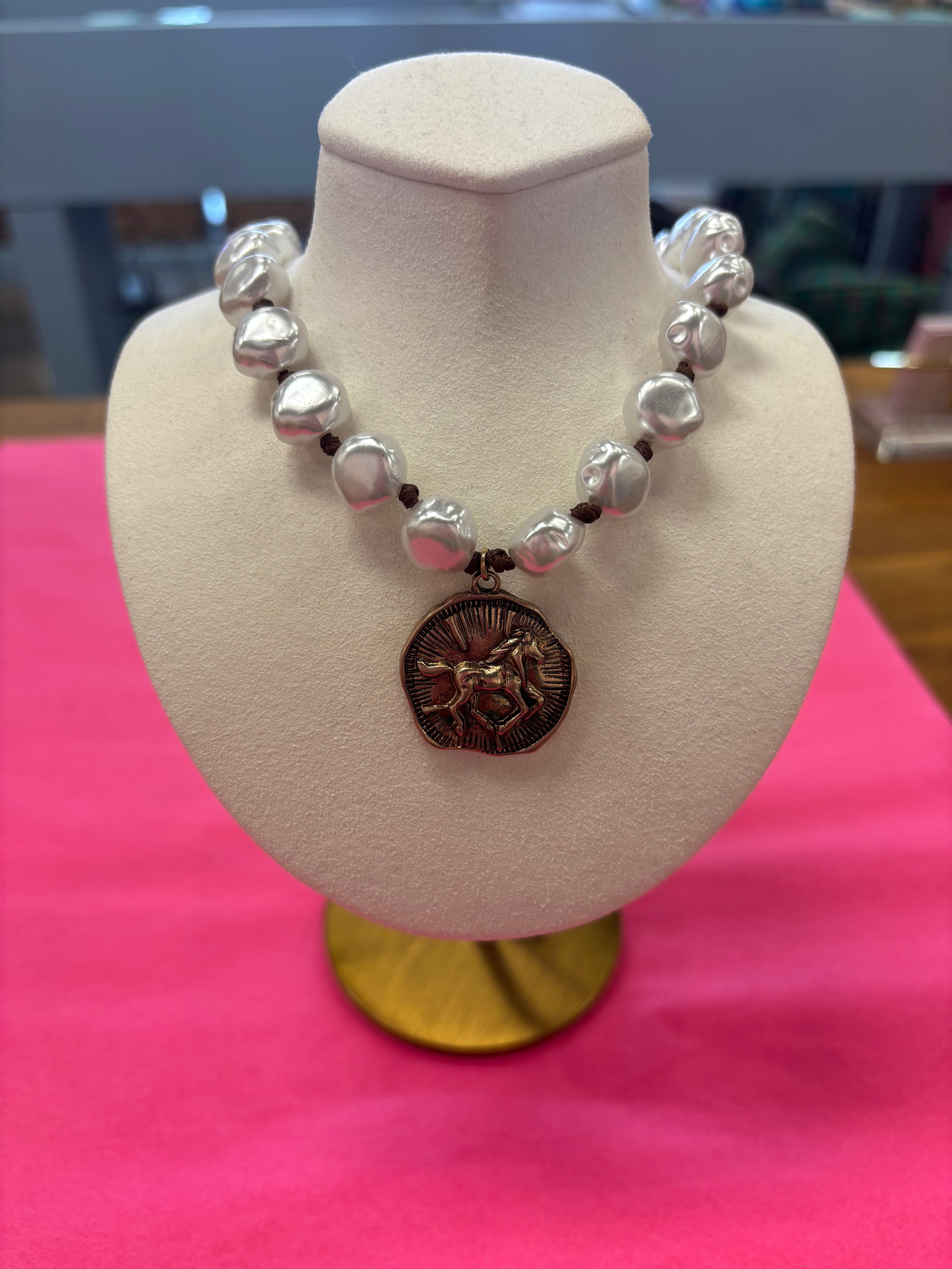 Pearl Horse Pendant Necklace