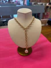 Gold Y-Drop Pearl Necklace — y-drop necklace and d ainty chain drops downward