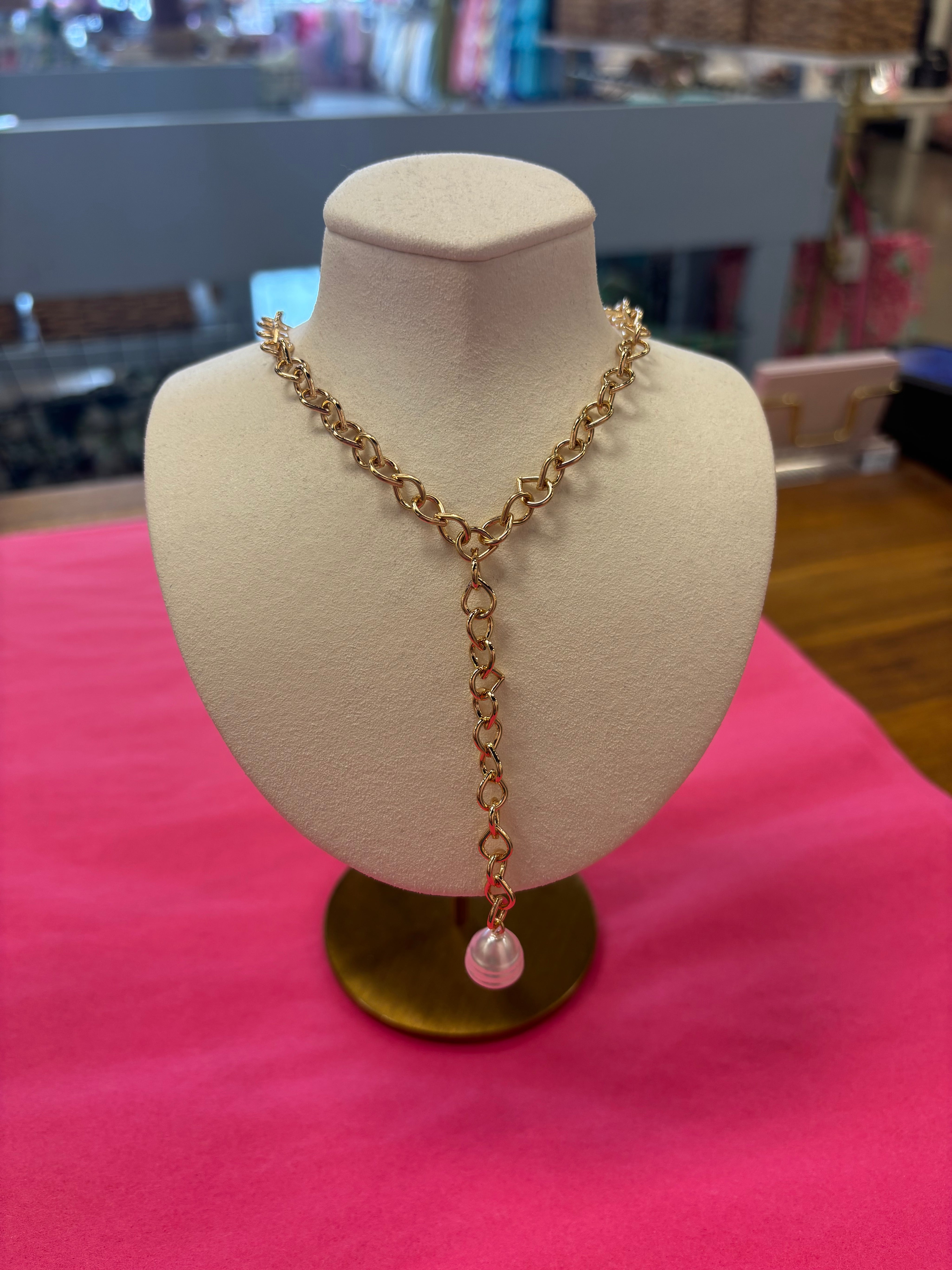 Gold Y-Drop Pearl Necklace