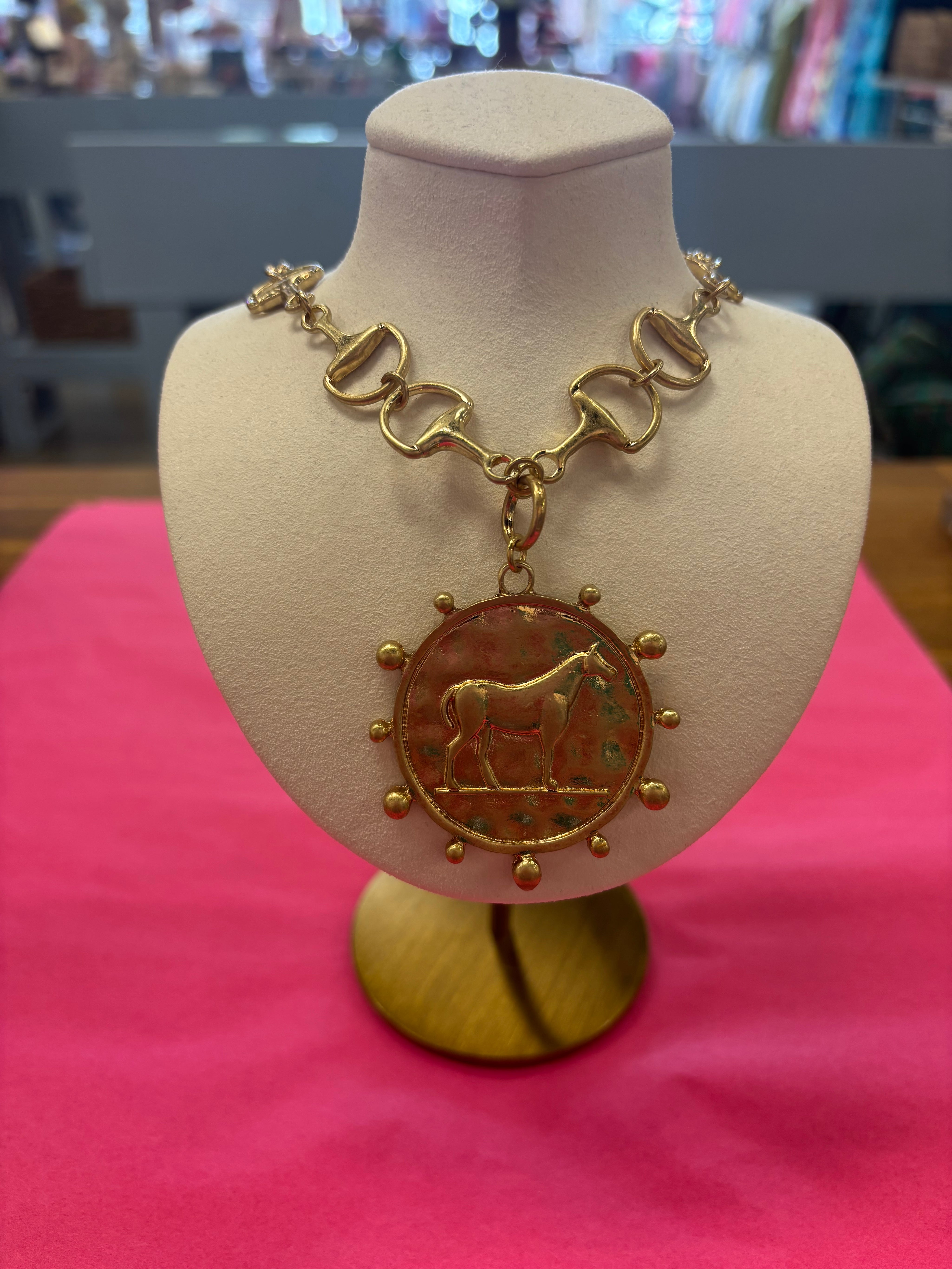 Gold Chain Horse Pendant Necklace