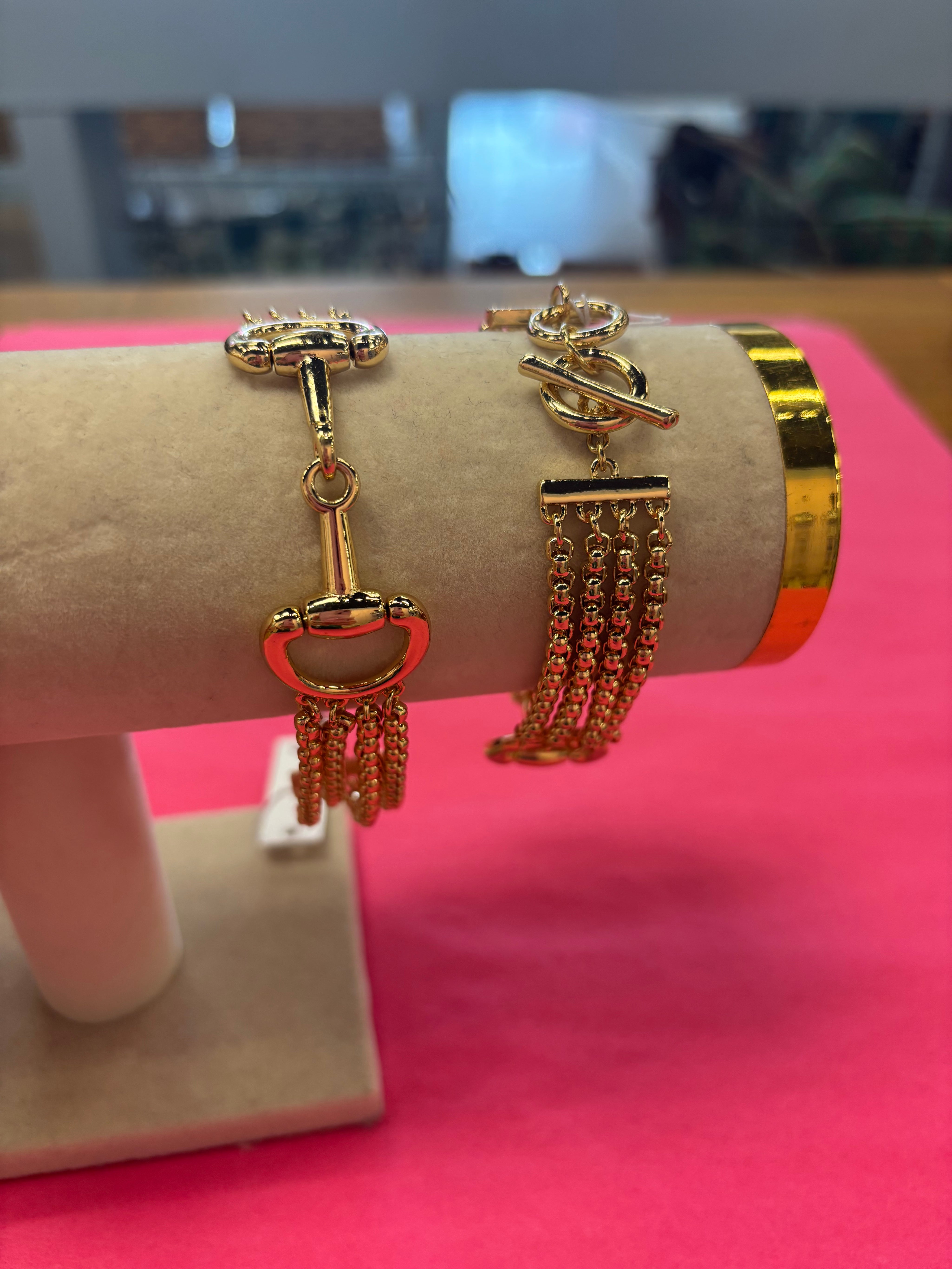Gold Horsebit Triple Chain Bracelet