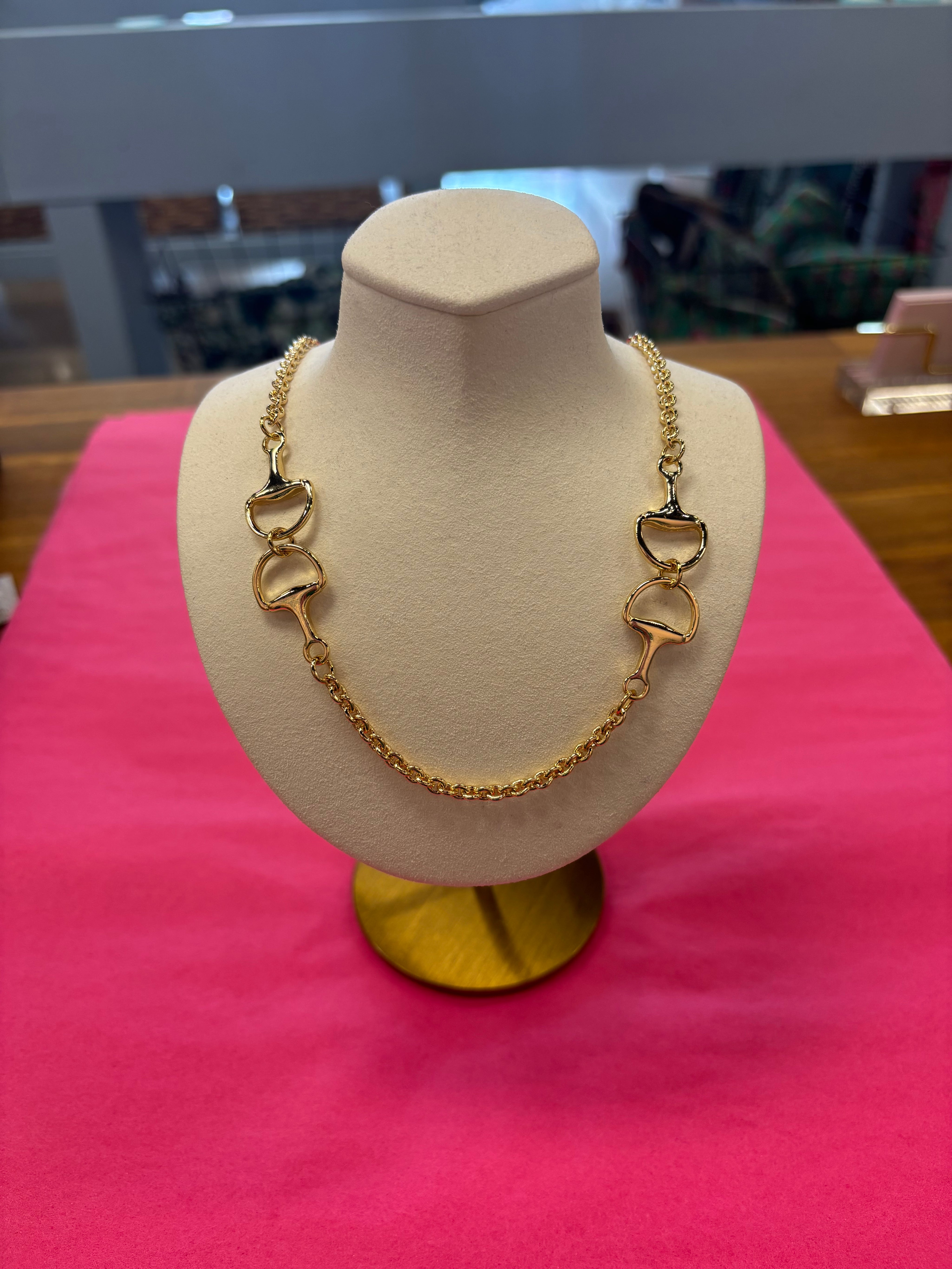 Gold Horsebit Chained Necklace