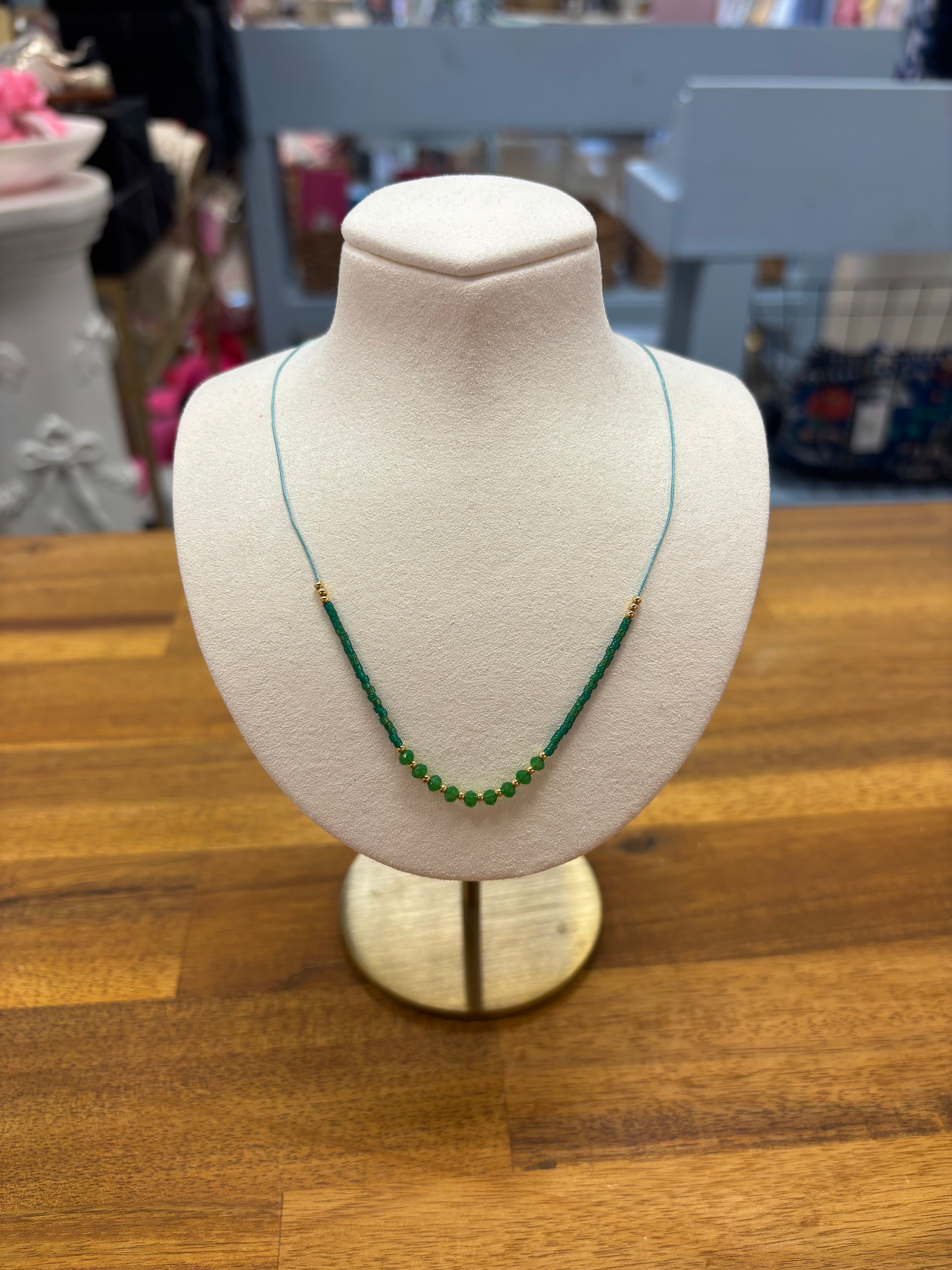Green Thread Beaded Necklace