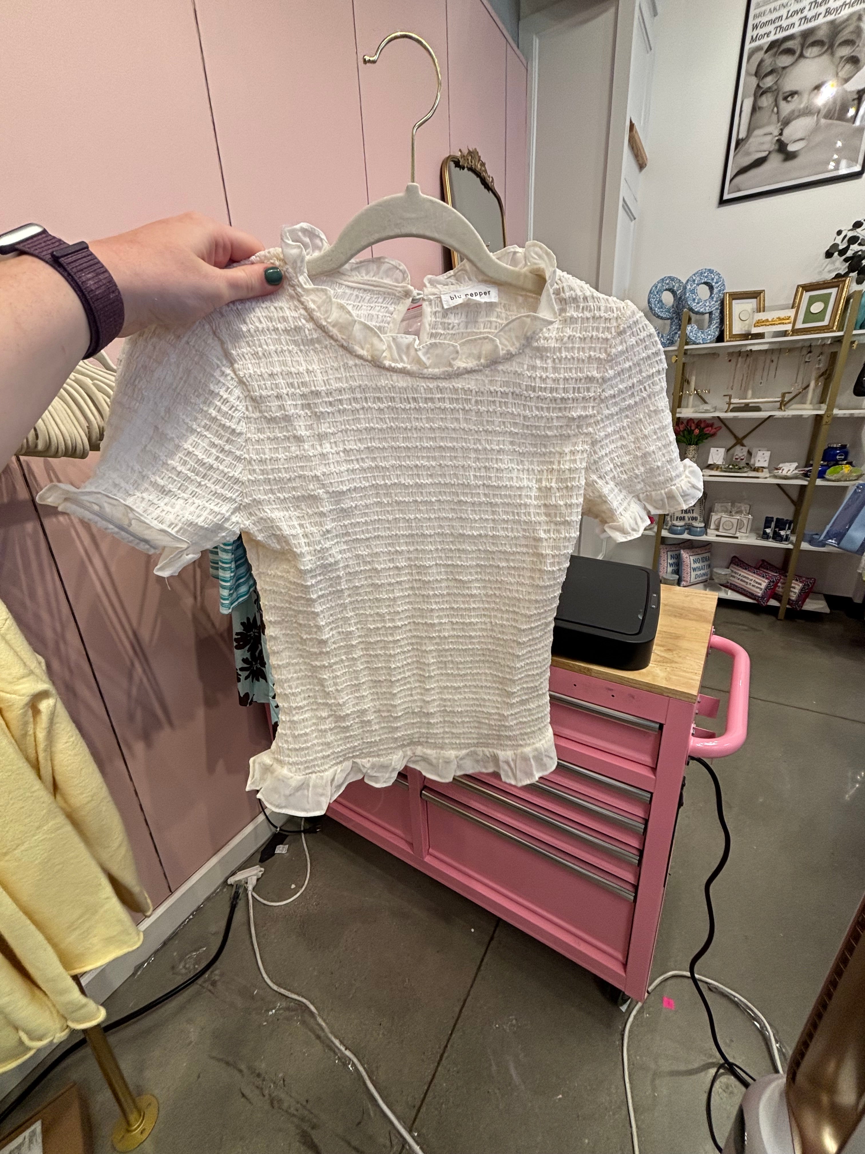 Cream Smocked Ruffle Top