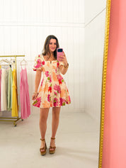 Cream Floral Flare Mini Dress