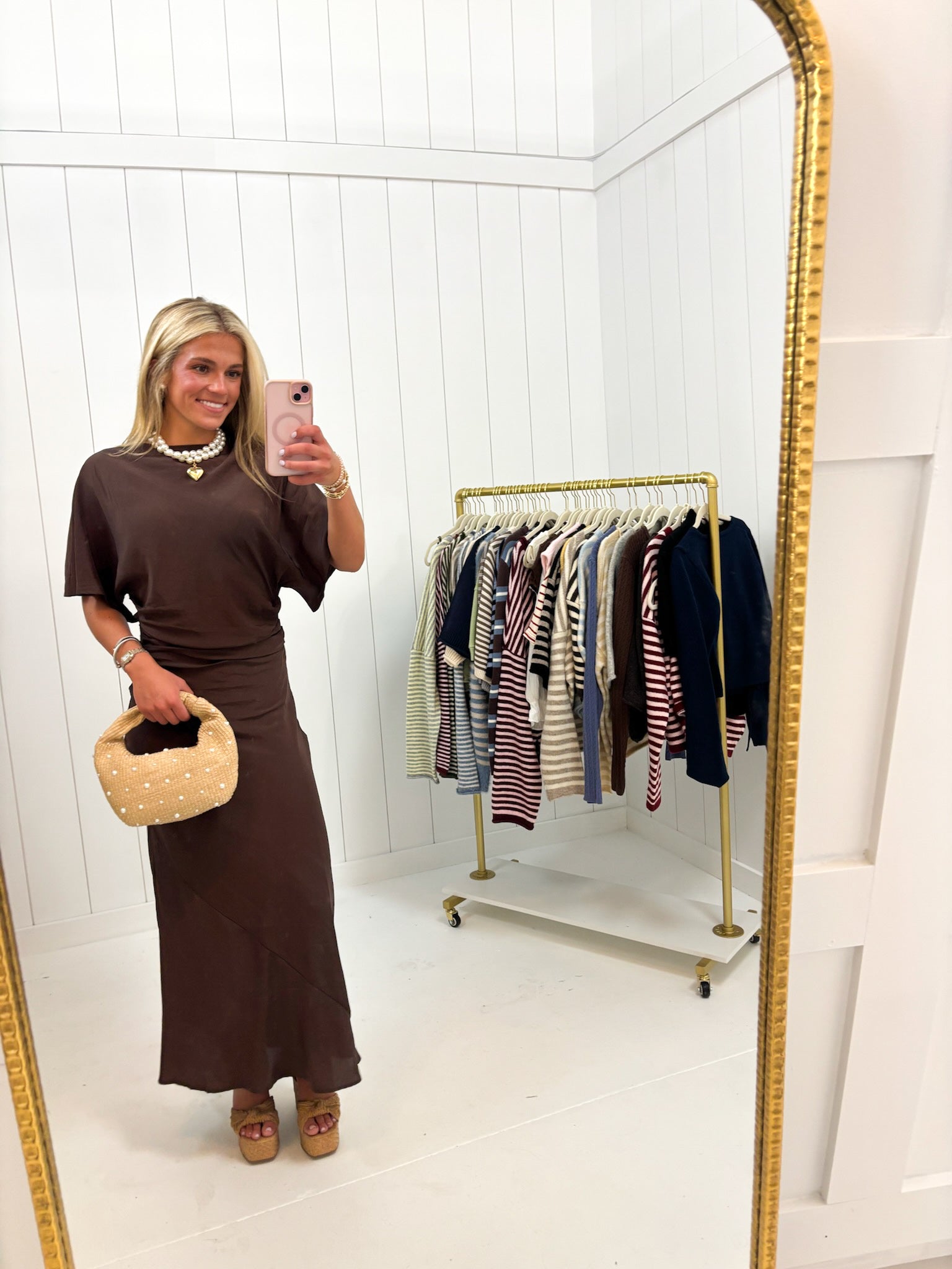 Brown Ruched Waist Dress