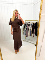 Brown Ruched Waist Dress