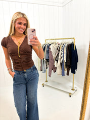 Brown Polka Dot V-Neck Top