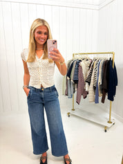 Cream Polka Dot V-Neck Top