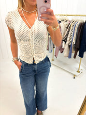 Cream Polka Dot V-Neck Top