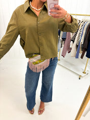 Olive Button Up Leather Jacket