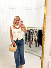 Cream Split Hem Tank