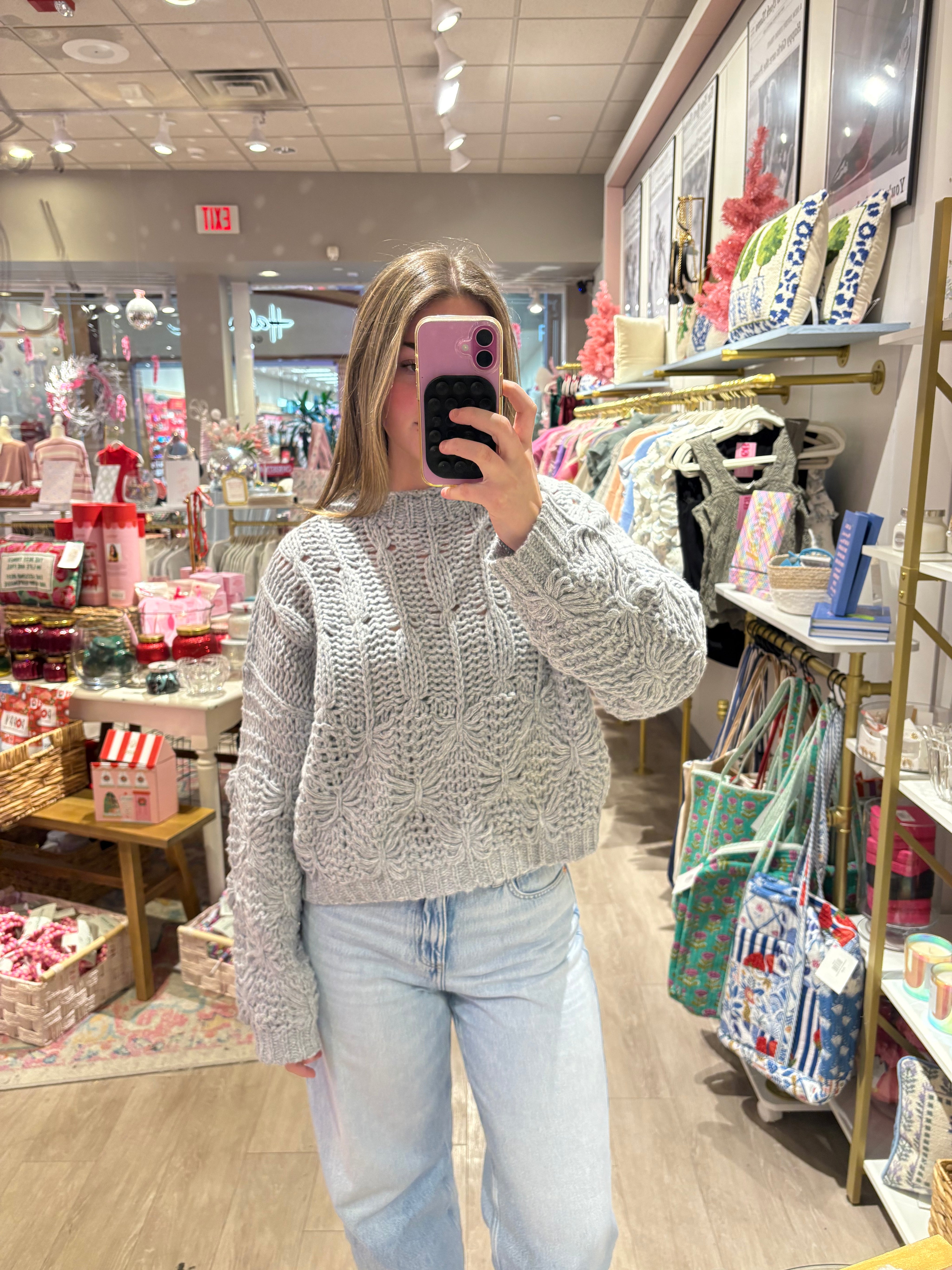 Gray Cable Knit Pullover Sweater