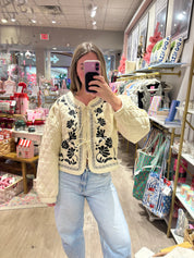 Cream Quilted Floral Embroidered Jacket