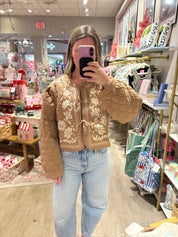 Brown Quilted Floral Embroidered Jacket