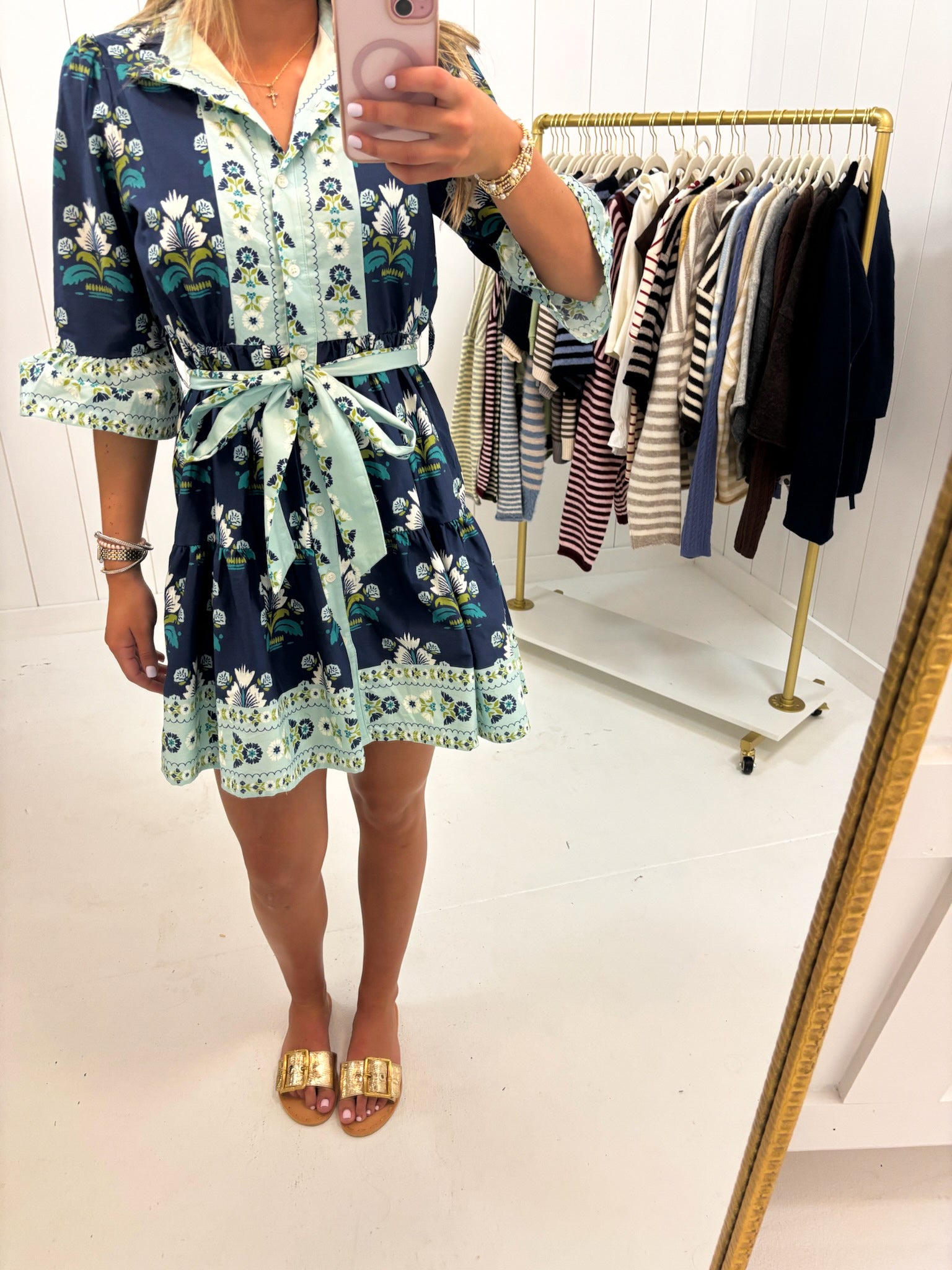 Floral Print Tiered Mini Dress with Waist Tie