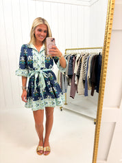 Floral Print Tiered Mini Dress with Waist Tie