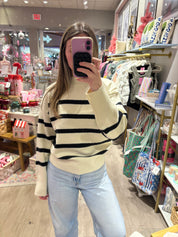 Cream Striped High Neck Sweater