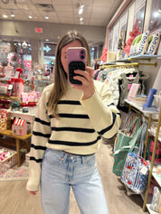 Cream Striped High Neck Sweater