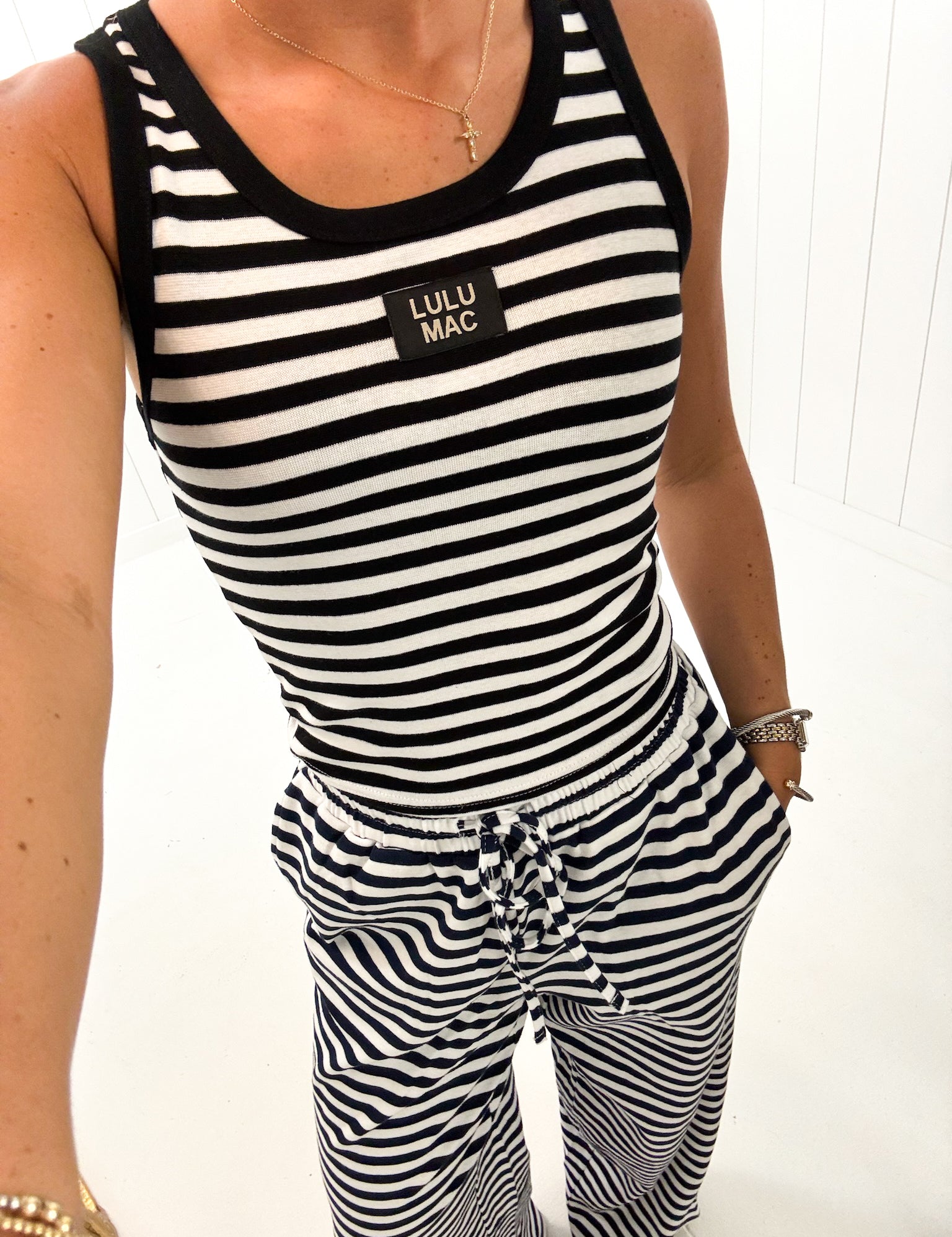 Black Stripe Tank Lulu Mac — classic stripe design for a timeless look and lightweight and perfect for layering