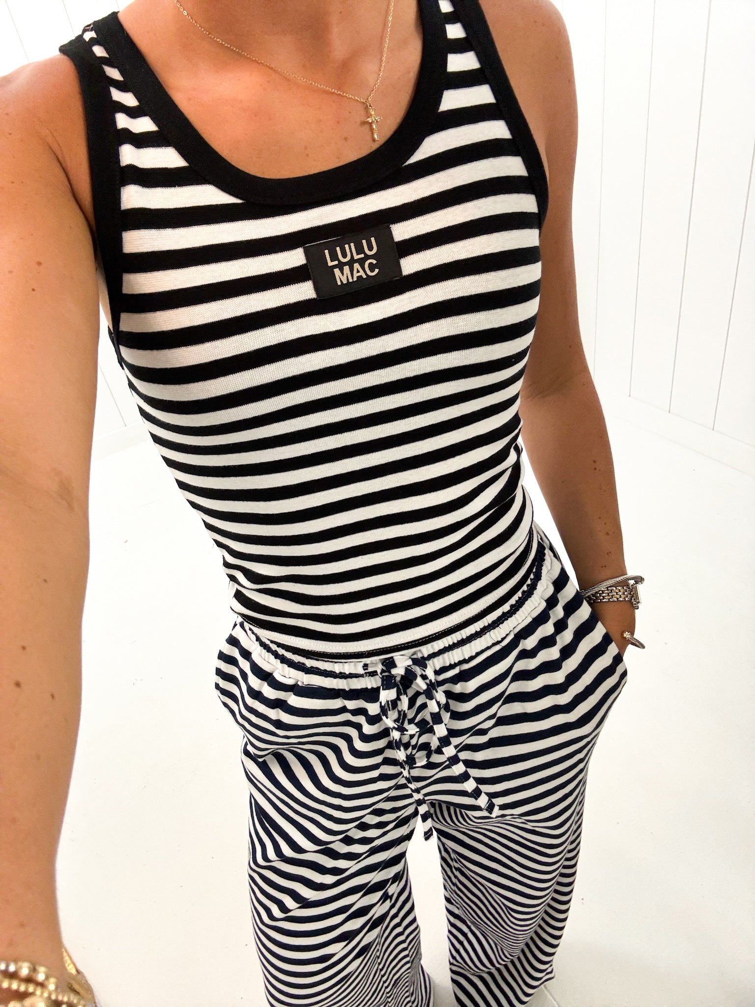 Black Stripe Tank Lulu Mac — classic stripe design for a timeless look and lightweight and perfect for layering