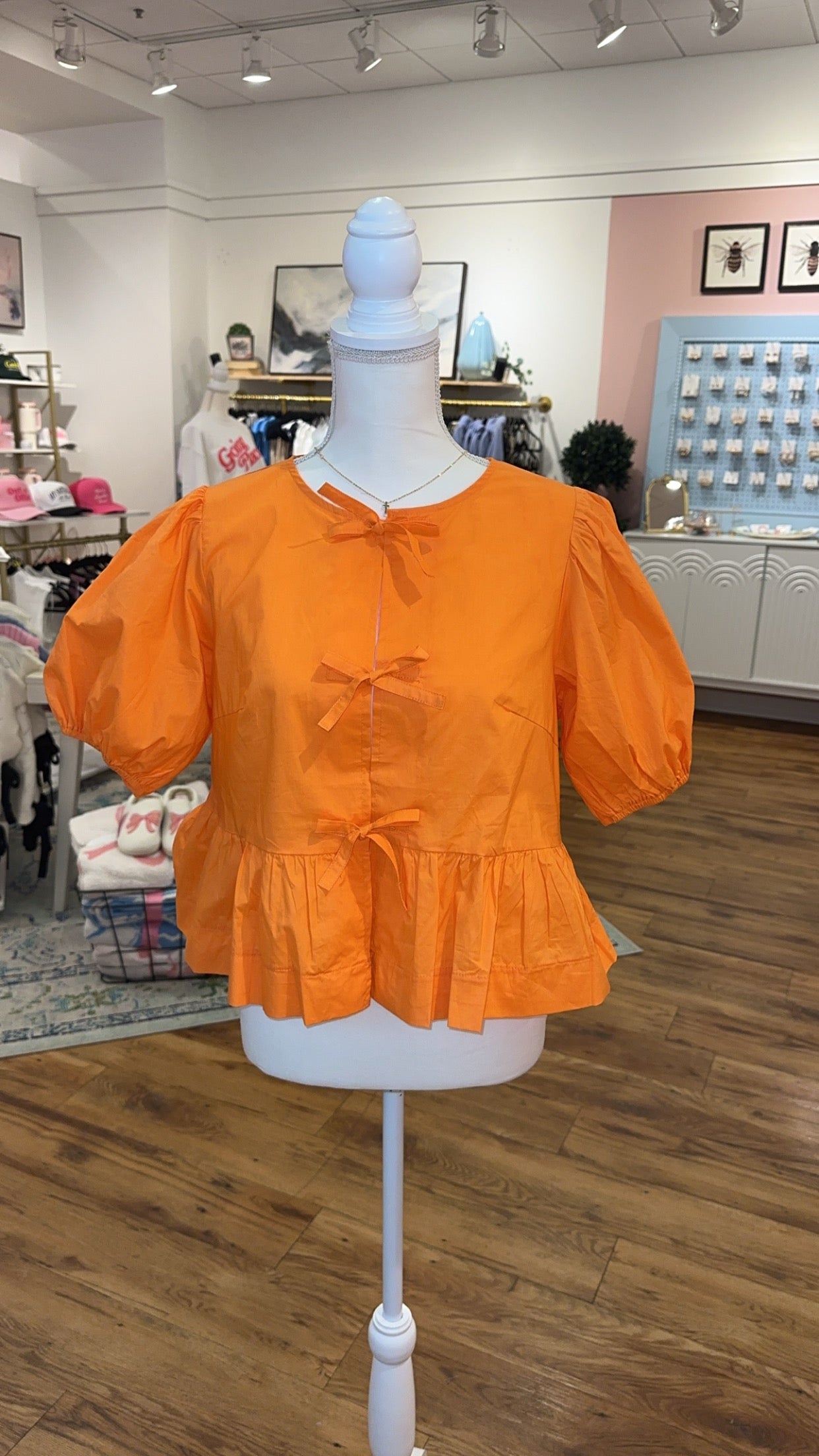 Orange Bow Tie Detailed Blouse