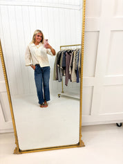 Beige Plaid Ruffle Top showing checkered