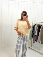 Cream Edge Half Sleeve Knit Sweater showing color: cream