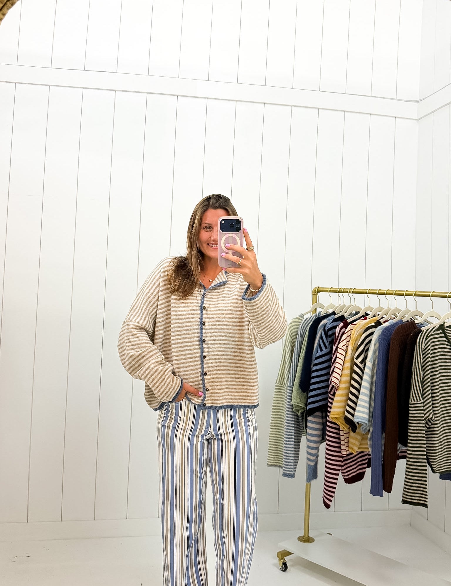 Vintage High Rise Straight showing striped