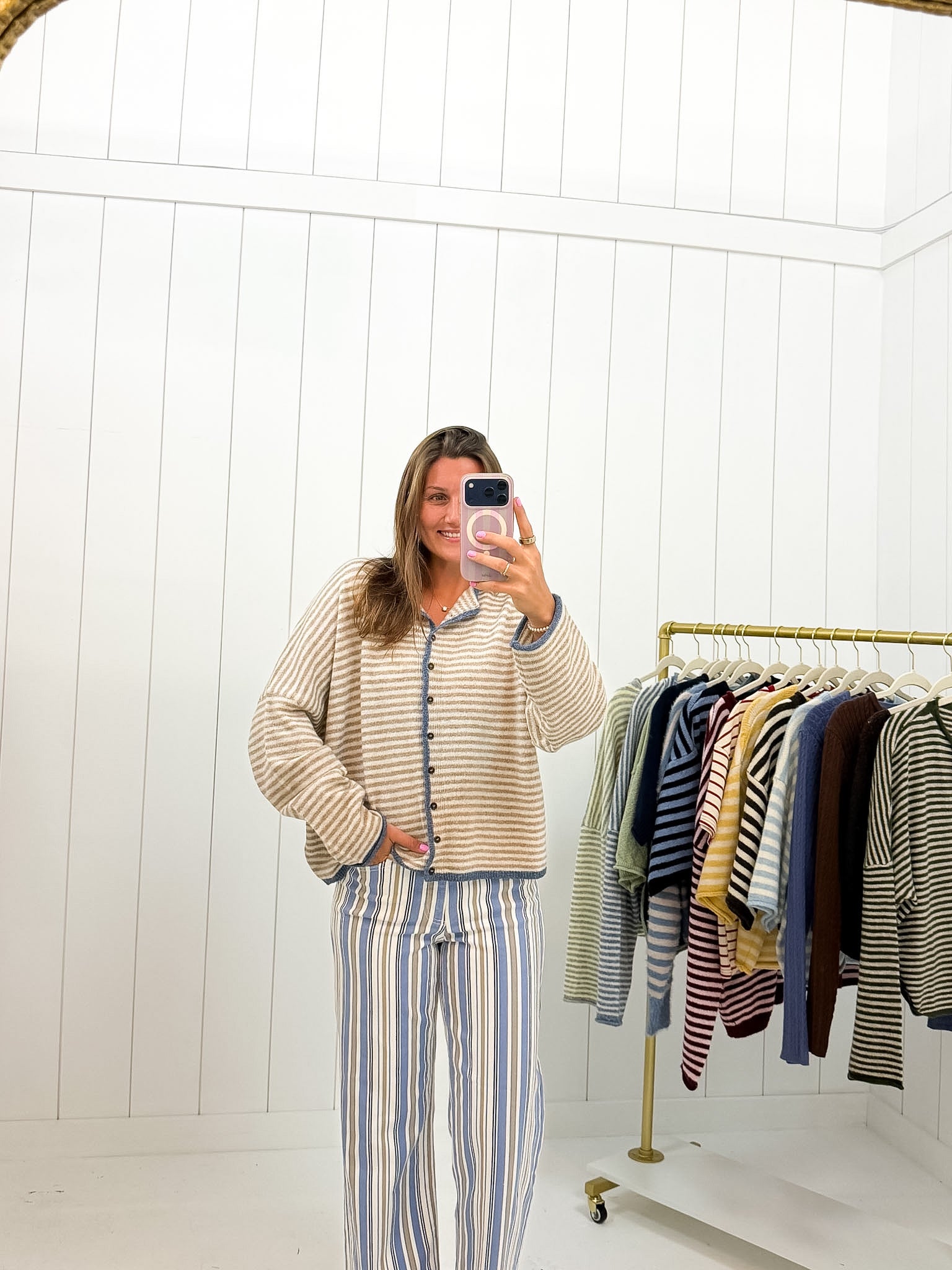 Vintage High Rise Straight showing striped