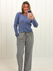 Navy Checkered Pants — checkered and drawstring
