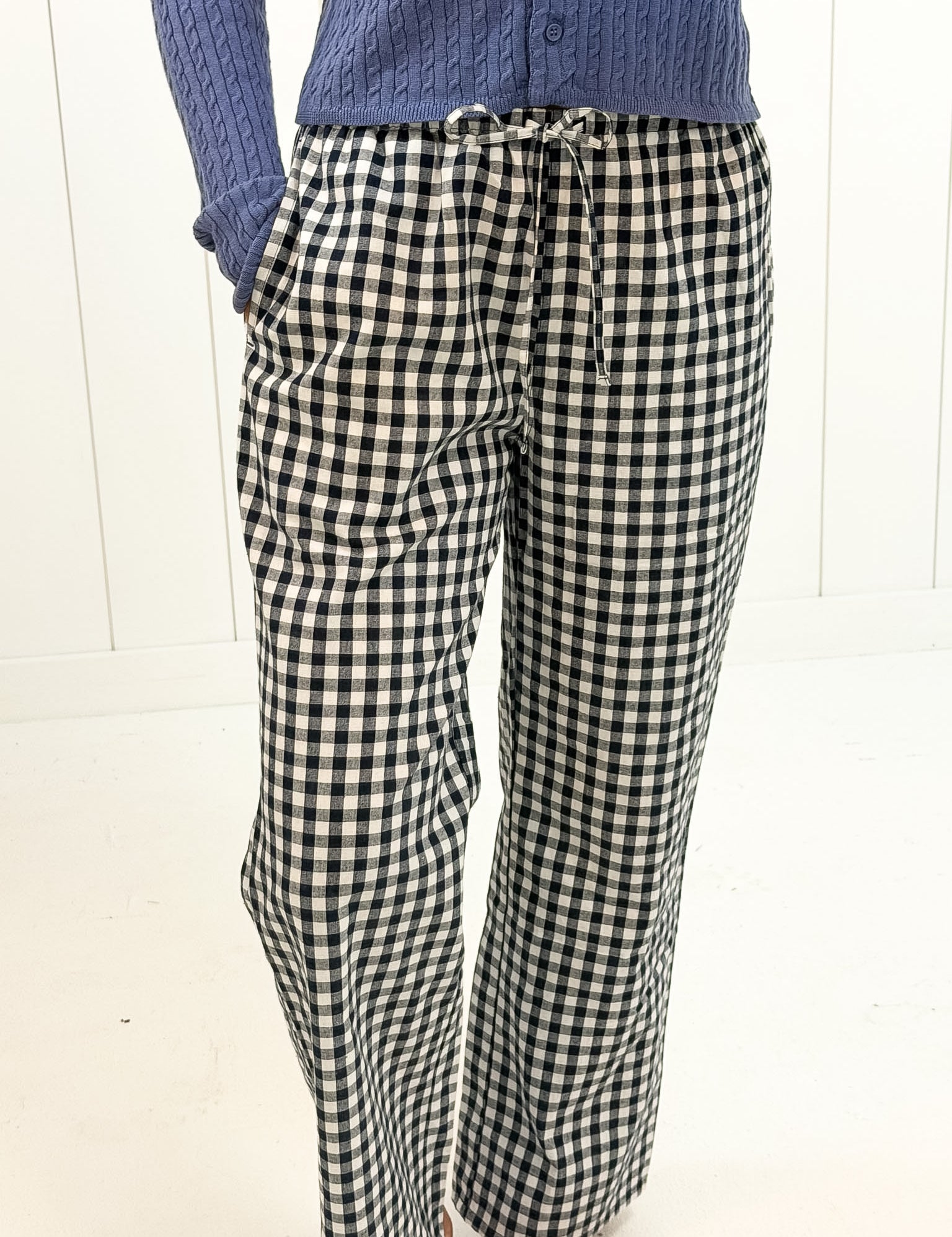 Navy Checkered Pants showing checkered